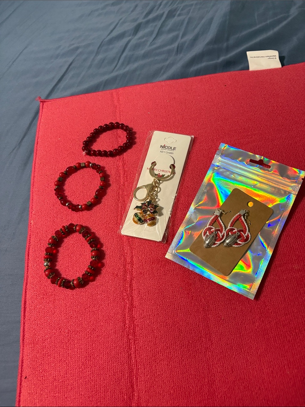 Nicole Red Beaded Bracelet Set with Festive Charm